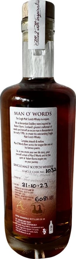 Annandale 2017 Man O'Words Hand bottled available only at the distillery 60.8% 375ml