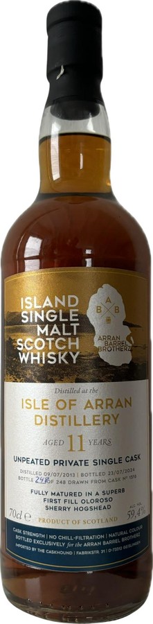 Arran 2013 TCaH Private Casks Arran Barrel Brotherz 59.4% 700ml