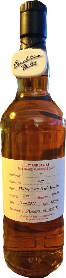 Springbank 2011 Duty Paid Sample For Trade Purposes Only 58.6% 700ml