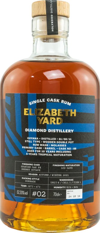 Elizabeth Yard 2011 Diamond Guyana #2 Spanish Oak PX Sherry Octave Finish 10yo 52.2% 700ml