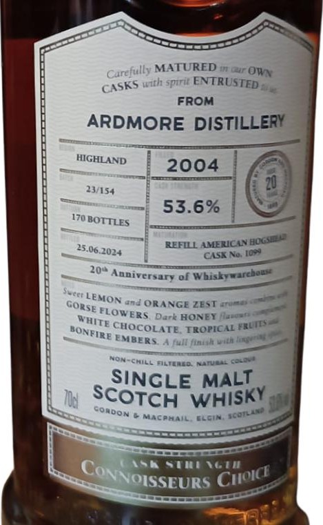 Ardmore 2004 GM Connoisseur's Choice 20th Anniversary of Whiskywarehouse 53.6% 700ml