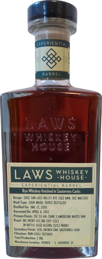 A. D. Laws 5yo Laws Whisky House Experimental Barrel Breaking Bourbon & Prime Barrel 61.6% 750ml