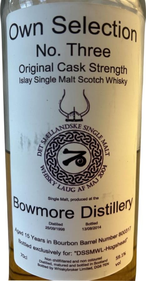 Bowmore 1998 WhB Private Cask Bottling DSSMWL-Hogshead 59.1% 700ml