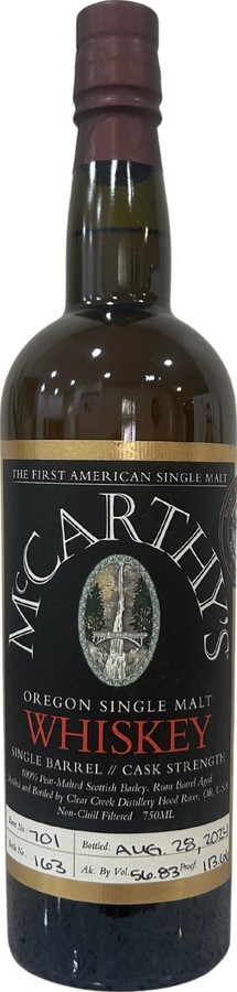 McCarthy's Oregon 6yo Single Barrel Cask Strength Single Malt Frontier 56.83% 750ml