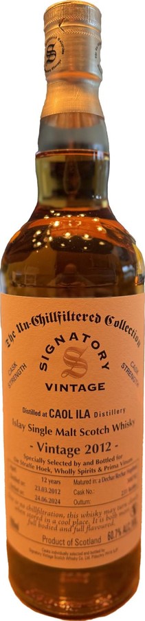 Caol Ila 2012 SV The Un-Chillfiltered Collection Cask Strength De Straffe Hoek Wholly Spirits & Prima Vinum 60.7% 700ml