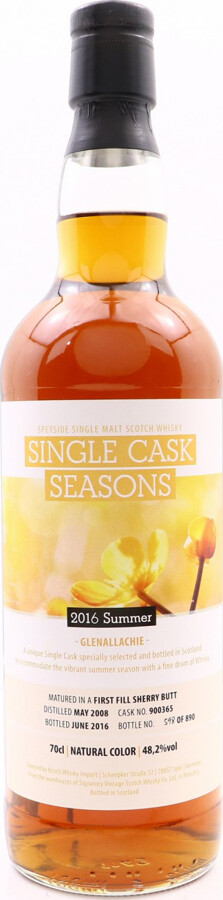 Glenallachie 2008 SV Single Cask Seasons Summer 2016 1st Fill Sherry Butt #900365 Kirsch Whisky Import 48.2% 700ml