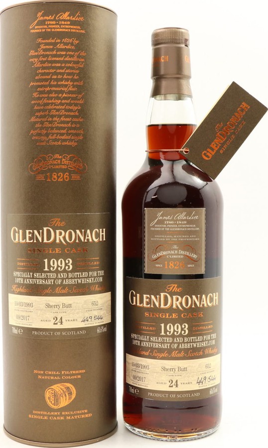 Glendronach 1993 Single Cask Sherry Butt #652 10th Anniversary of Abbeywhisky.com 60.6% 700ml