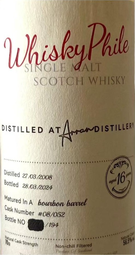 Arran 2008 UD WhiskyPhile 56.5% 700ml