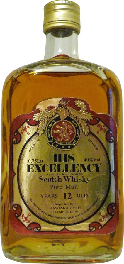 His Excellency 12yo Pure Malt Imported by Hawesko GmbH Hamburg 19 40% 750ml