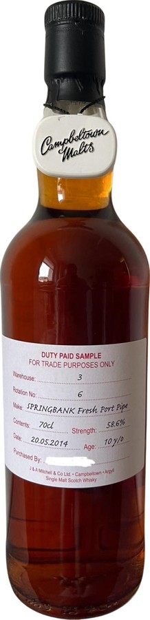 Springbank 2014 Duty Paid Sample For Trade Purposes Only 58.6% 700ml