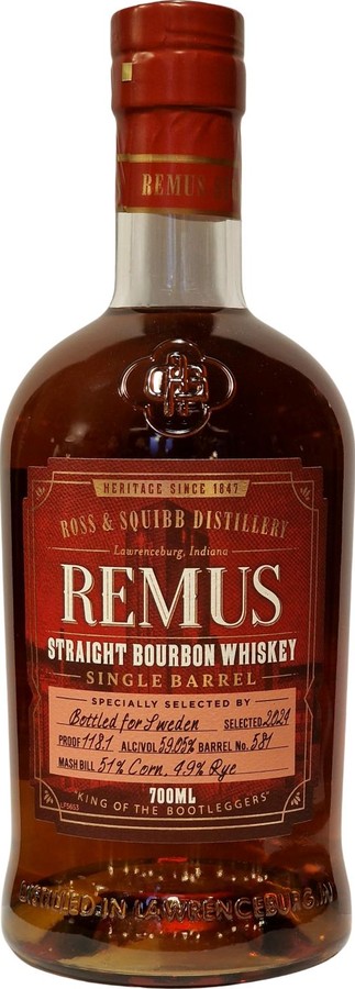 Remus Straight Bourbon Whisky Single Barrel Select Sweden 59.05% 700ml