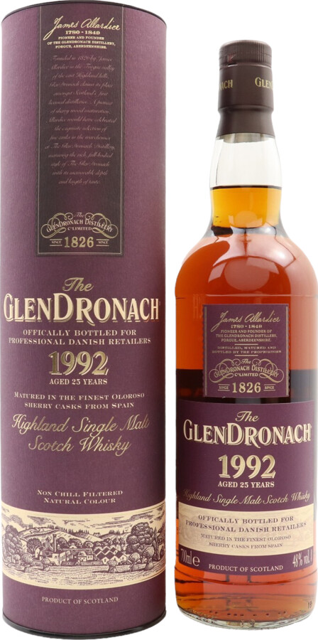 Glendronach 1992 Vintage Bottling Oloroso Sherry Casks Bottled for Professional Danish Retailers 25yo 48% 700ml
