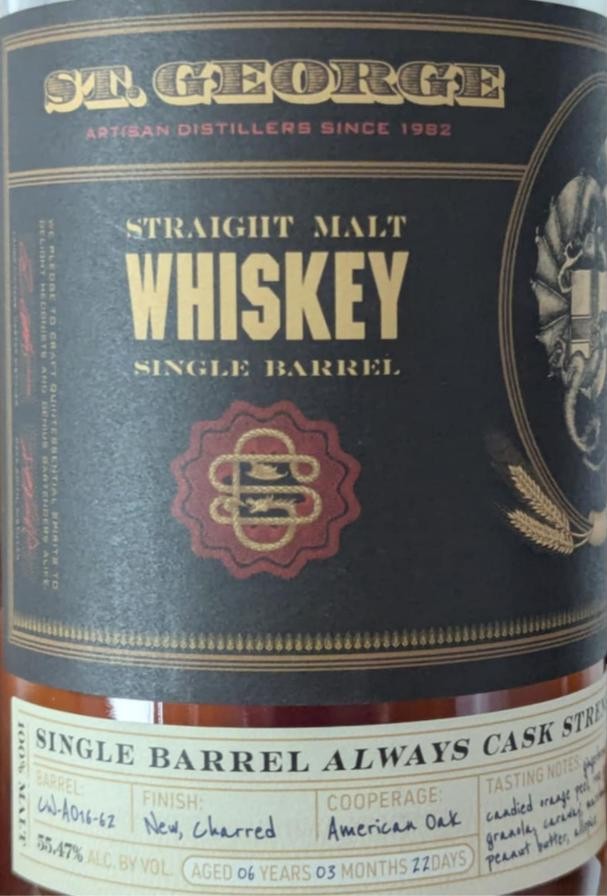 St. George 6yo Straight Malt Single Barrel Binny's Beverage Depot 55.47% 750ml