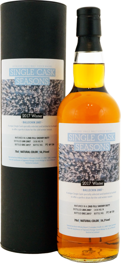 Ballechin 2007 SV Single Cask Seasons 2017 Winter 2nd Fill Sherry Butt #9 Kirsch Whisky Import 56.5% 700ml