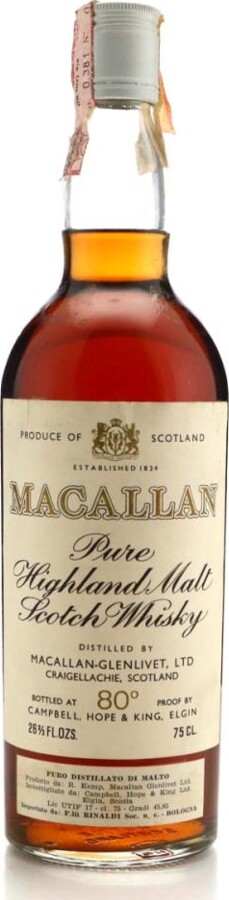 Macallan 1954 Pure Highland Malt Scotch Whisky Sherry Bottled for Campbell, Hope & King, Elgin Proof 45.85% 750ml