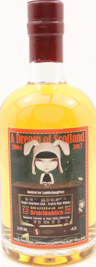 Bruichladdich 2004 BW A Dream of Scotland Bourbon Cask LaddieSnugPorz 54.9% 500ml