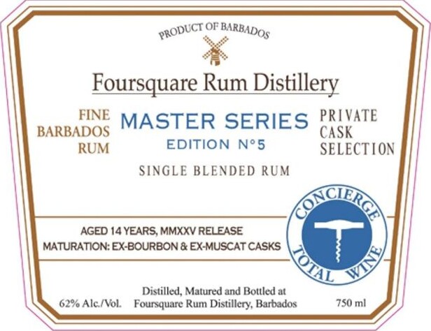 Foursquare Master Series Edition No. 5 Private Cask Selection For Concierge Total Wine 14yo 62% 750ml