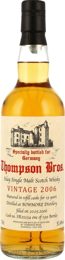Thompson Bros. 2006 Bowmore Dornoch Castle 25th Anniversary Cask #SR25134 19yo 51.4% 700ml