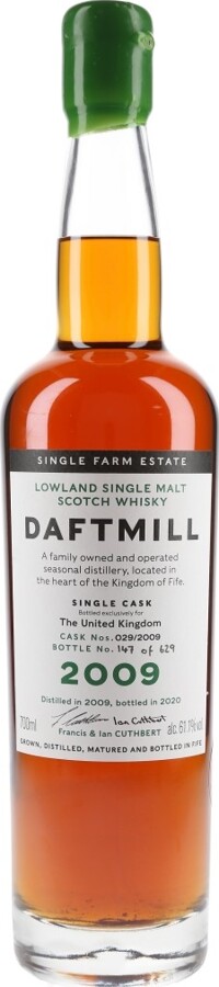 Daftmill 2009 Bottled Exclusively for The United Kingdom Single Cask 1st Fill Oloroso Sherry Butt 028/2009 61.1% 700ml