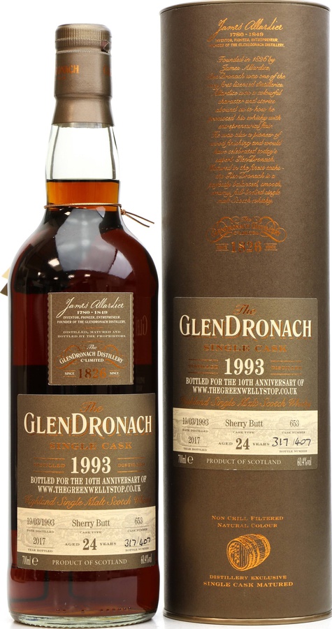 Glendronach 1993 Single Cask Sherry Butt #653 The Green Welly Stop 60.4% 700ml