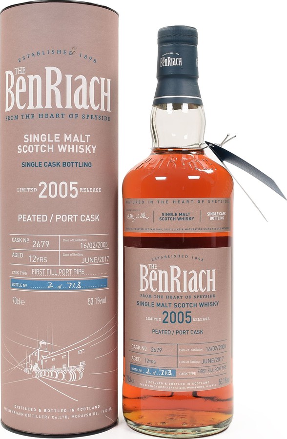BenRiach 2005 Single Cask Bottling Batch 14 1st Fill Port Pipe peated #2679 53.1% 700ml