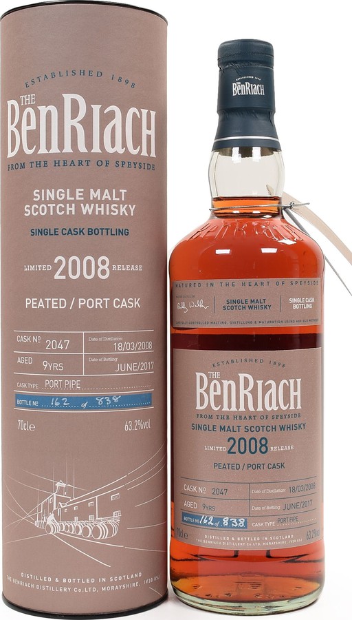 BenRiach 2008 Single Cask Bottling Batch 14 Port Pipe #2047 63.2% 700ml