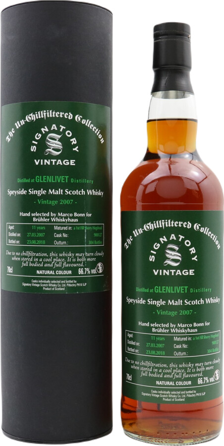Glenlivet 2007 SV The Un-Chillfiltered Collection 1st Fill Sherry Hogshead #900127 Bruhler Whiskyhaus 66.7% 700ml