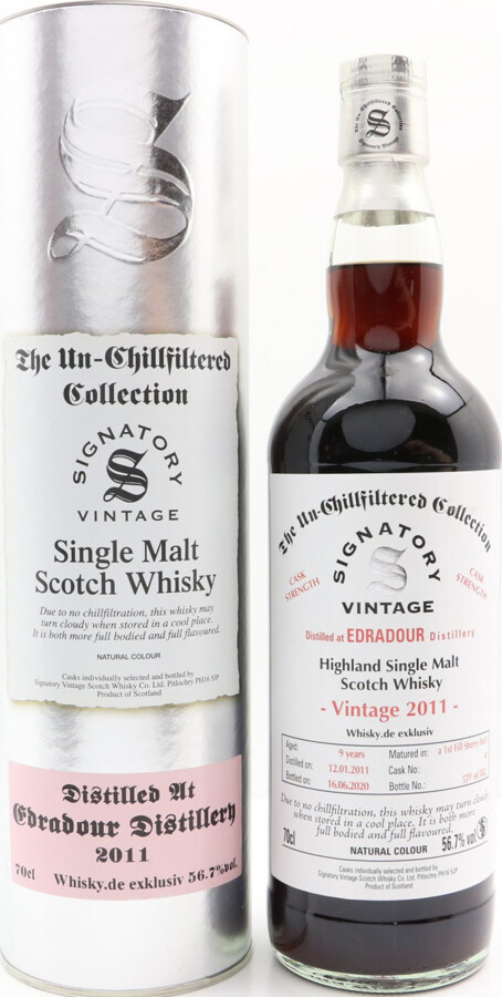 Edradour 2011 SV The Un-Chillfiltered Collection Cask Strength 1st Fill Sherry Butt #4 whisky.de exklusiv 56.7% 700ml