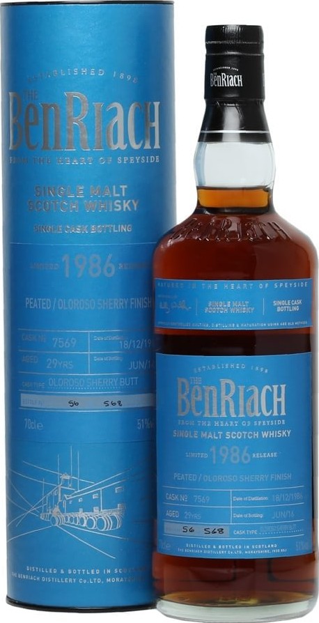 BenRiach 1986 Single Cask Bottling Batch 13 Oloroso Sherry Butt Finish #7569 51% 700ml