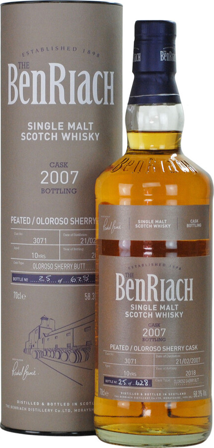 BenRiach 2007 Peated Single Cask Bottling Batch 15 Oloroso Sherry Butt #3071 58.3% 700ml