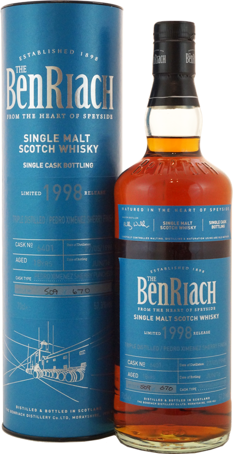BenRiach 1998 Single Cask Bottling Batch 13 PX Sherry Puncheon Finish #6401 57.3% 700ml