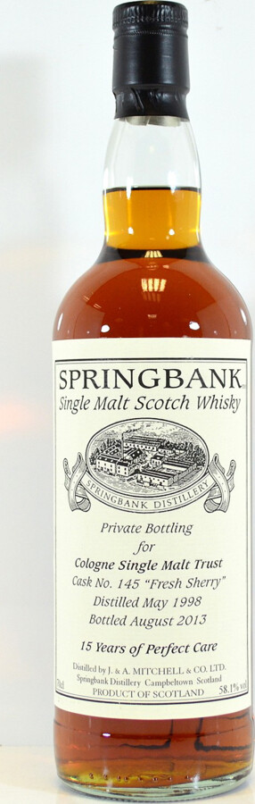 Springbank 1998 Private Bottling Fresh Sherry #145 for Cologne Single Malt Trust 58.1% 700ml