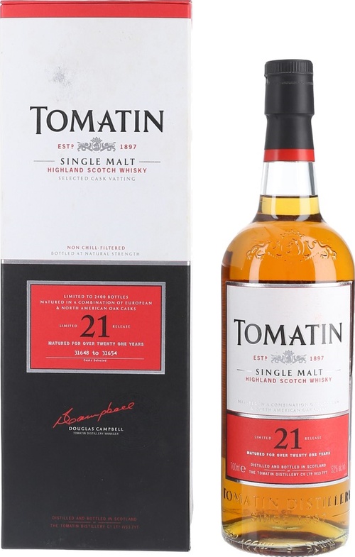 Tomatin 21yo Limited Release Bourbon Casks and Sherry Butt 31648 54 52% 700ml