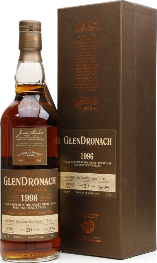Glendronach 1996 Single Cask Batch 14 Pedro Ximenez Sherry Puncheon #1485 53% 700ml