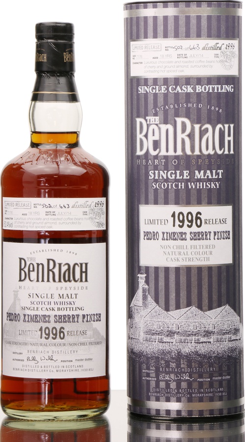 BenRiach 1996 Single Cask Bottling Batch 11 Pedro Ximenez Sherry Puncheon #7176 52.4% 700ml