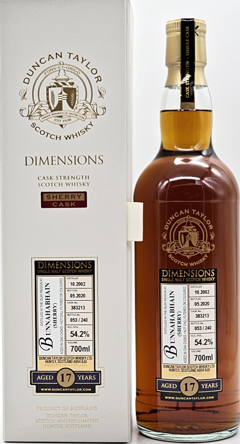 Bunnahabhain 2002 DT Dimensions Sherry Oak Casks #383213 54.2% 700ml
