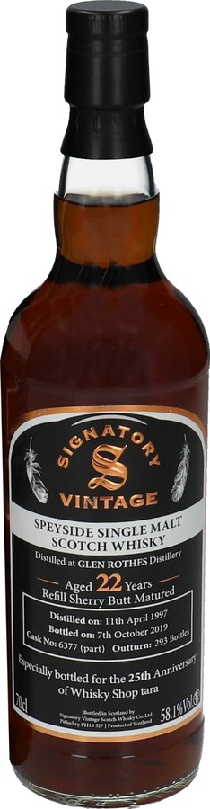 Glenrothes 1997 SV 25th Anniversary of Whisky Shop tara Refill Sherry Butt 6377 (part) 58.1% 700ml