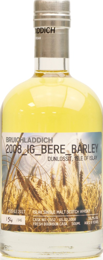 Bruichladdich 2008 IG Bere Barley Dunlossit Isle of Islay Fresh Bourbon Cask #0152 Feis Ile 2017 59.2% 500ml