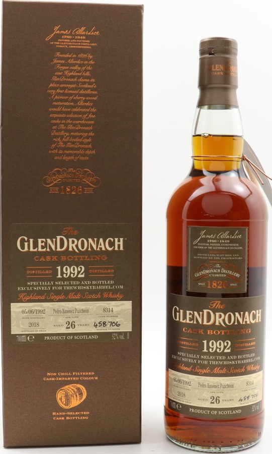 Glendronach 1992 Cask Bottling Pedro Ximenez Sherry Puncheon #8314 The Whisky Barrel Exclusive 52% 700ml