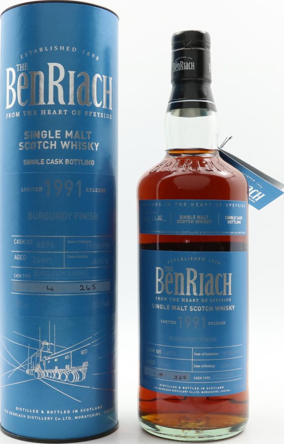 BenRiach 1991 Single Cask Bottling Batch 13 Burgundy Barrel Finish #6896 50.6% 700ml