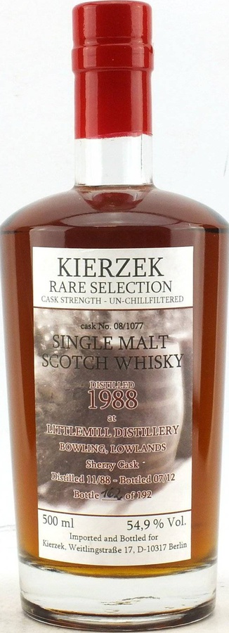 Littlemill 1988 KzB Kierzek Rare Selection Sherry Cask 08/1077 54.9% 500ml