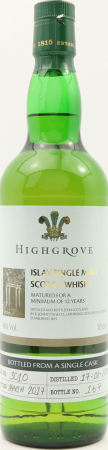 Laphroaig 2004 Highgrove 1st Fill Bourbon Barrel #3009 46% 700ml