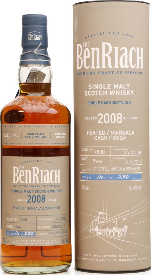 BenRiach 2008 Single Cask Bottling Batch 14 1st Fill Marsala Hogshead #7880 59.6% 700ml