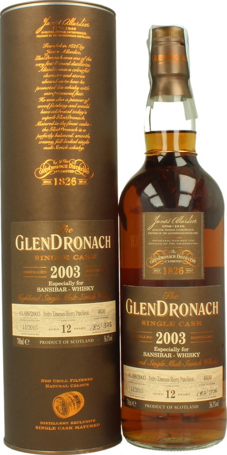 Glendronach 2003 Single Cask Pedro Ximenez Sherry Puncheon #4630 Sansibar-Whisky 56.1% 700ml