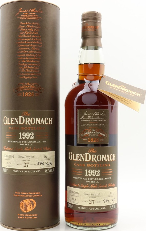 Glendronach 1992 Cask Bottling Oloroso Sherry Butt #182 UK Exclusive 49.5% 700ml