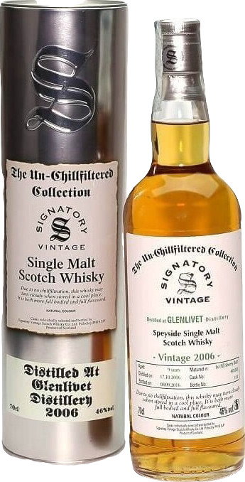 Glenlivet 2006 SV The Un-Chillfiltered Collection 9yo 1st Fill Sherry Butt #901042 46% 700ml