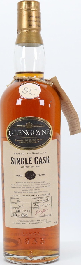 Glengoyne 1987 Single Cask 19yo Butt #357 46% 700ml