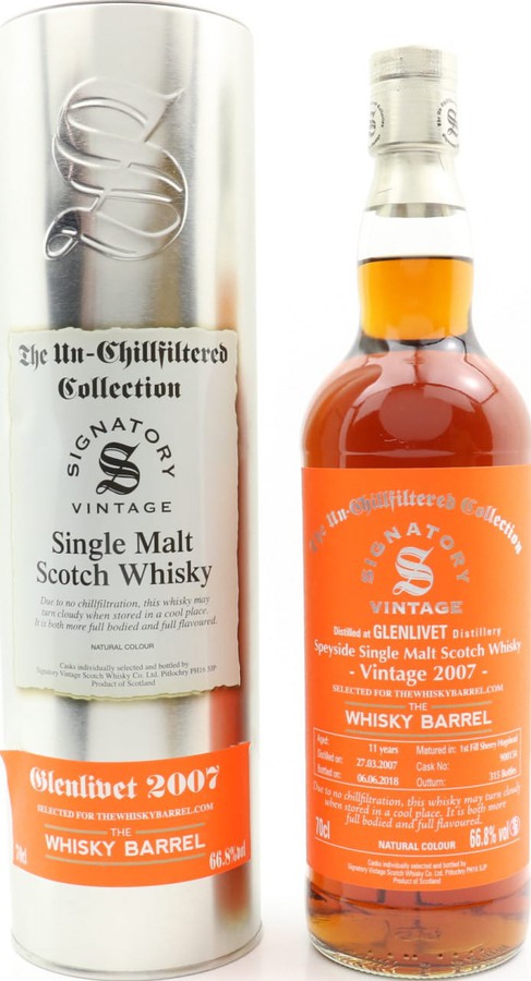 Glenlivet 2007 SV The Un-Chillfiltered Collection Cask Strength First Fill Sherry Hogshead #900134 66.8% 700ml