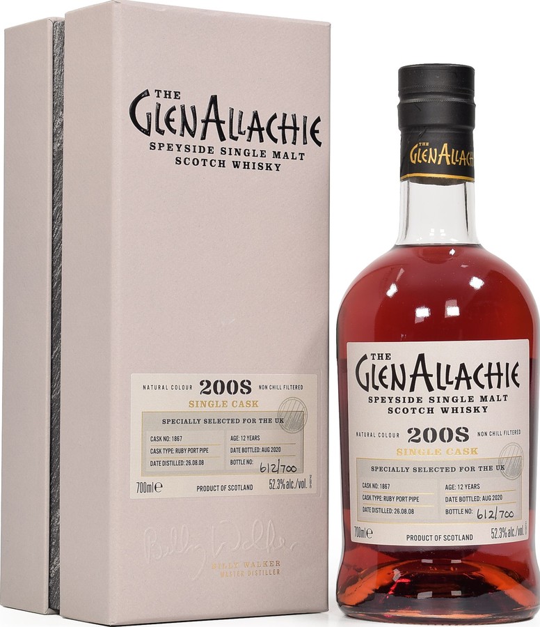 Glenallachie 2008 Single Cask Ruby Port Pipe #1867 Specially Selected For The UK 52.3% 700ml