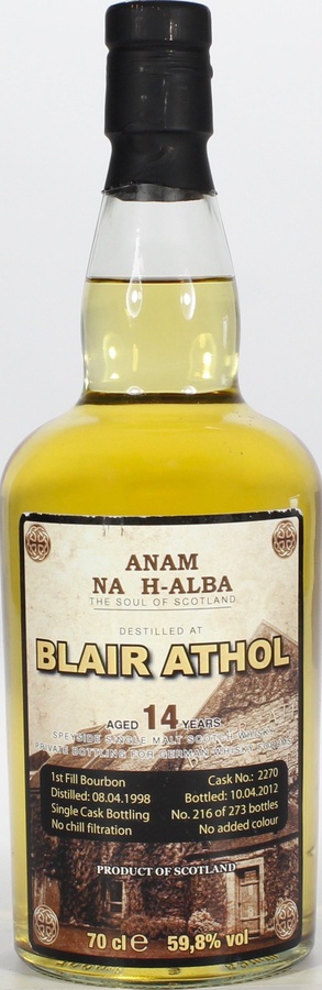Blair Athol 1998 ANHA The Soul of Scotland 1st Fill Bourbon #2270 59.8% 700ml